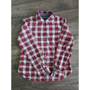 Women's sz Small Tommy Hilfiger Red Plaid Button Down Shirt Cotton Long‎ Sleeve